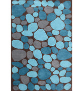 Blue and grey pebble pattern hand-tufted wool rug